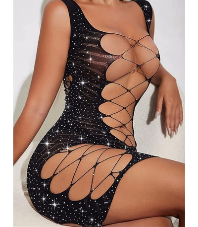 Love in Leather - Rhinestone Dress Lace Up