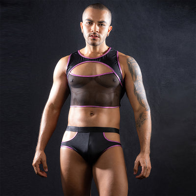 Men's Top/Trunks Set Pink Edging