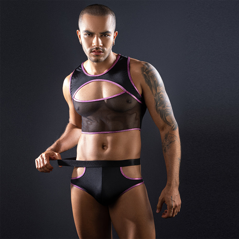 Men's Top/Trunks Set Pink Edging