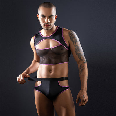 Men's Top/Trunks Set Pink Edging
