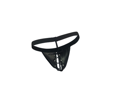 Love in Leather Mens 'Leather Look' Lace Up Thong