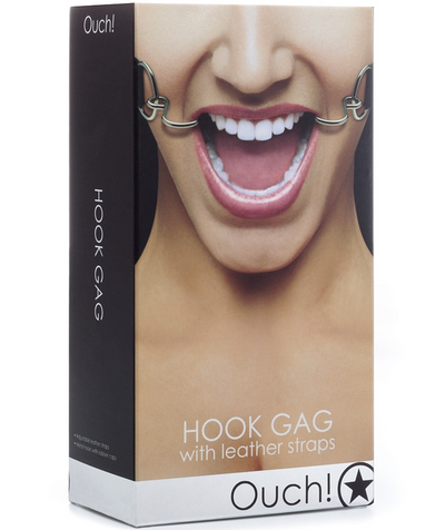 Ouch! Hook Gag With Leather Straps Black