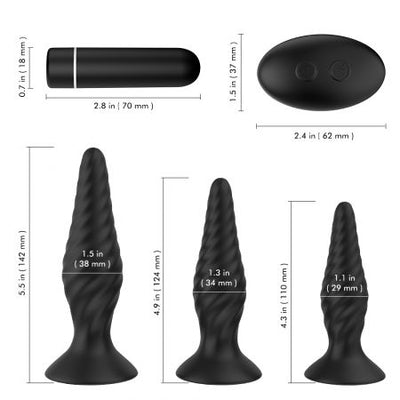 Remote Control Vibrating Anal Plug Set 5 Pce Black