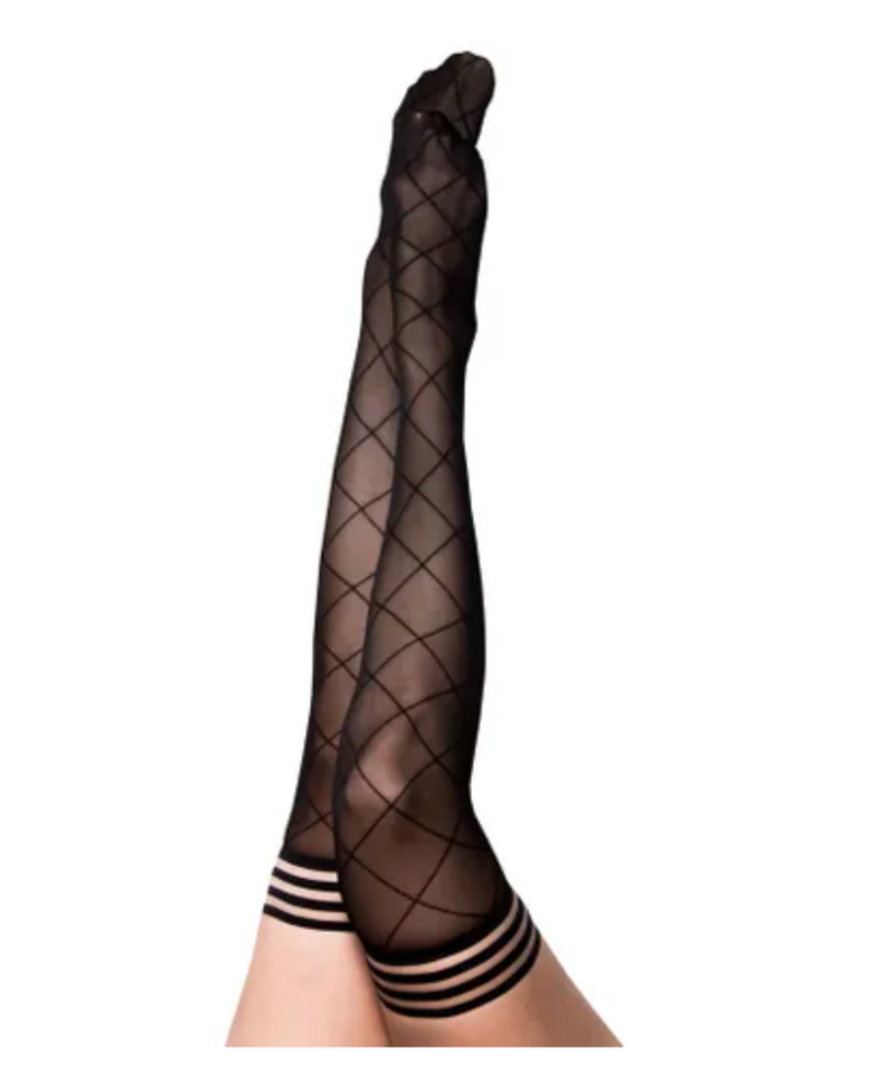 Kixies ANNA Sheer Black Diamond Thigh Highs B