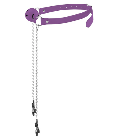 Ball Gag with Nipple Clamps - Purple