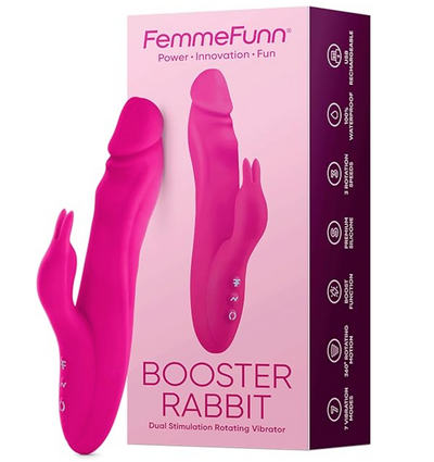 Femme Funn Booster Rabbit in pink, front view with clitoral arm