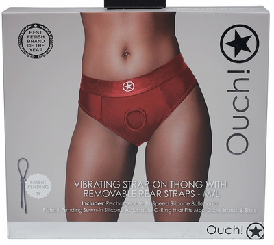 Ouch! Thong w/ Butt Strap Vibrating Strap On Red M/L-Adult Toys - Strap On - Harness-Ouch-Danish Blue Adult Centres