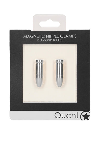 OUCH! Magnetic Nipple Clamps - Diamond Bullet  Silver