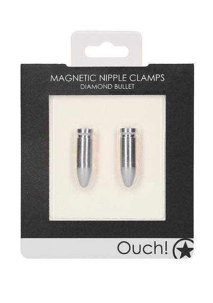 OUCH! Magnetic Nipple Clamps - Diamond Bullet  Silver