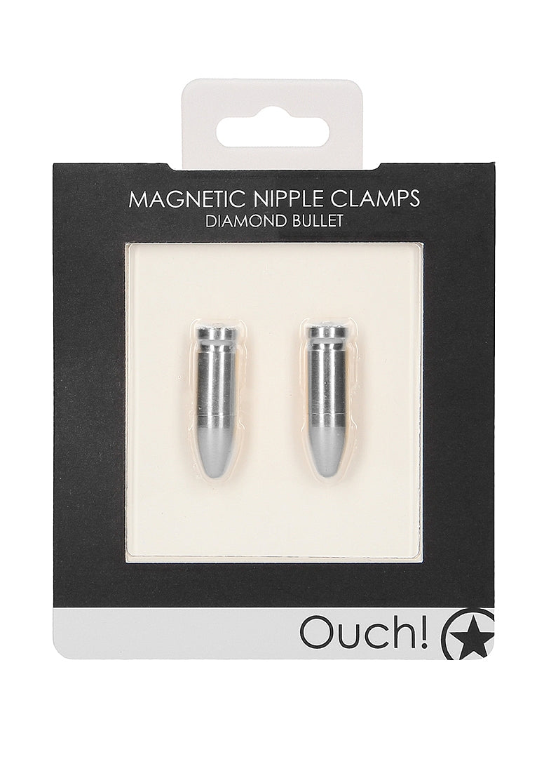 OUCH! Magnetic Nipple Clamps - Diamond Bullet  Silver