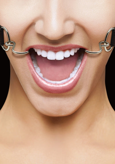 Ouch! Hook Gag With Leather Straps Black