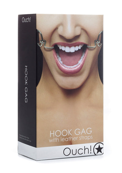 Ouch! Hook Gag With Leather Straps Black