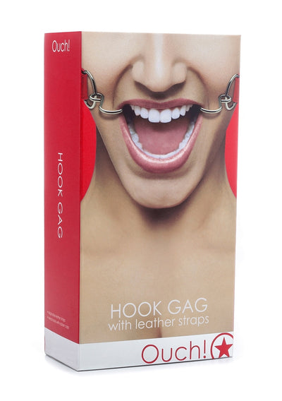 Ouch! Hook Gag With Leather Straps Black