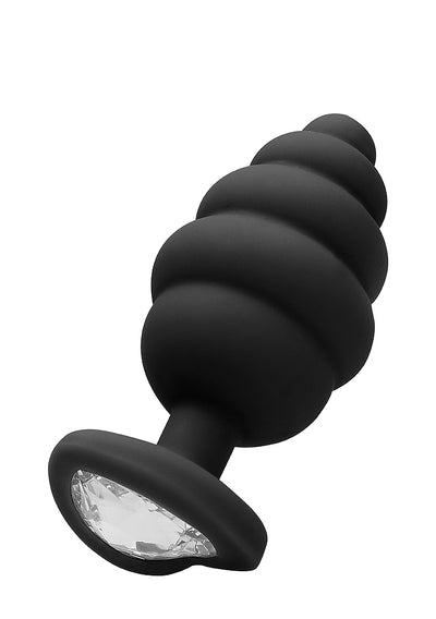 OUCH! Ribbed Diamond Heart Plug Black Large