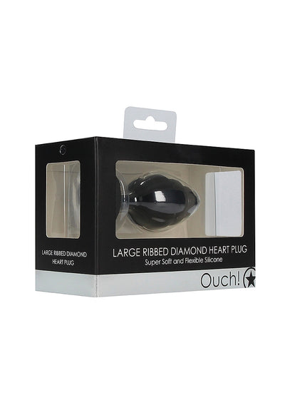 OUCH! Ribbed Diamond Heart Plug Black Large