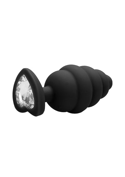 OUCH! Ribbed Diamond Heart Plug Black Large