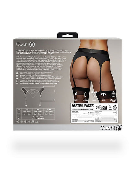 Ouch! Thong w/ Garter Vibrating Strap On Black M/L