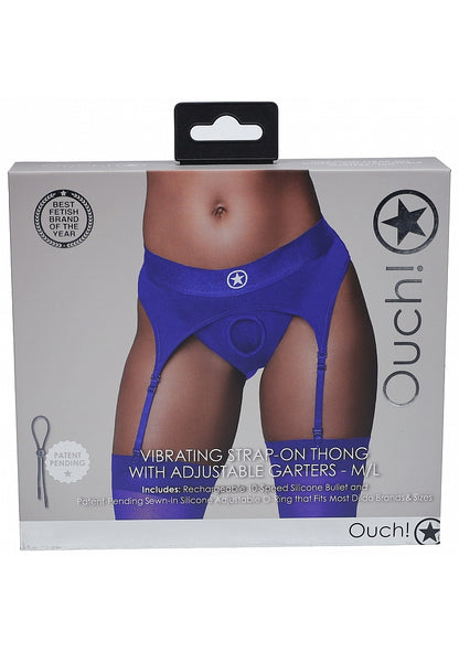 Ouch! Thong w/ Garter Vibrating Strap On Black M/L
