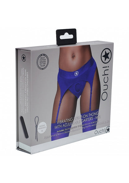 Ouch! Thong w/ Garter Vibrating Strap On Black M/L