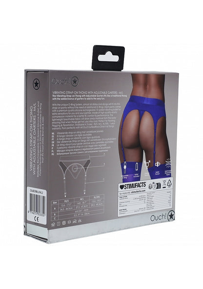 Ouch! Thong w/ Garter Vibrating Strap On Black M/L