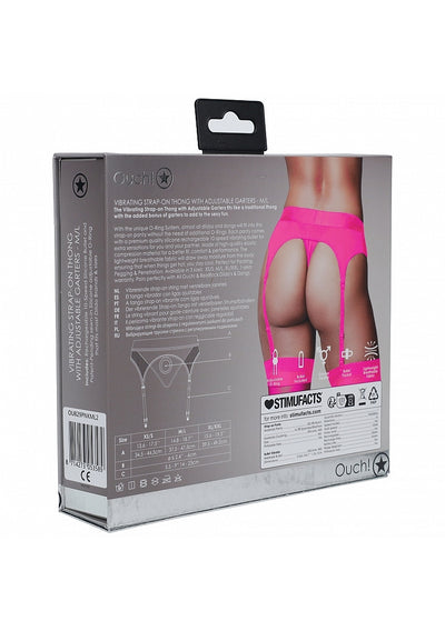 Ouch! Thong w/ Garter Vibrating Strap On Black M/L