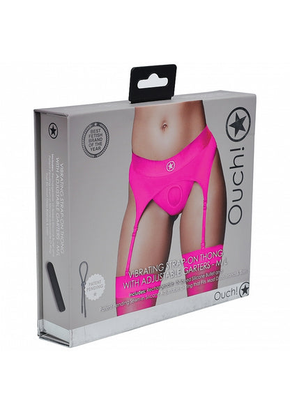 Ouch! Thong w/ Garter Vibrating Strap On Black M/L