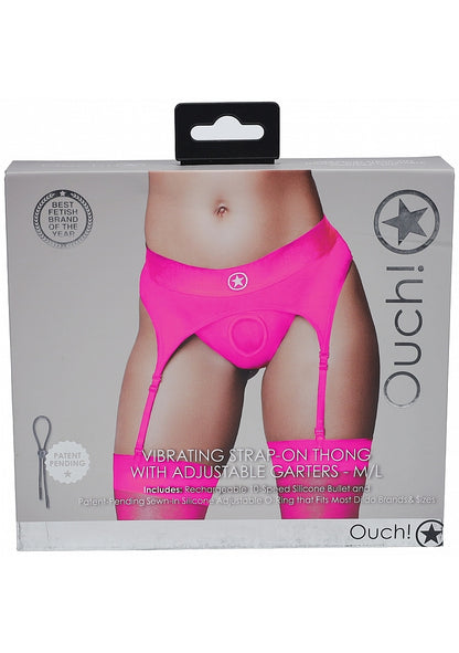 Ouch! Thong w/ Garter Vibrating Strap On Black M/L