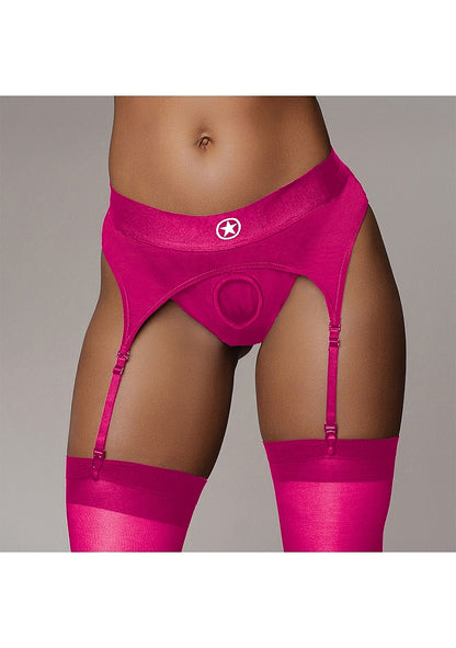 Ouch! Thong w/ Garter Vibrating Strap On Black M/L