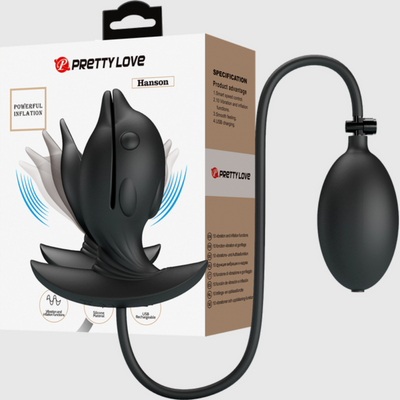 Hanson Inflatable Vibrating  Silicone Anal Plug with Hand Pump