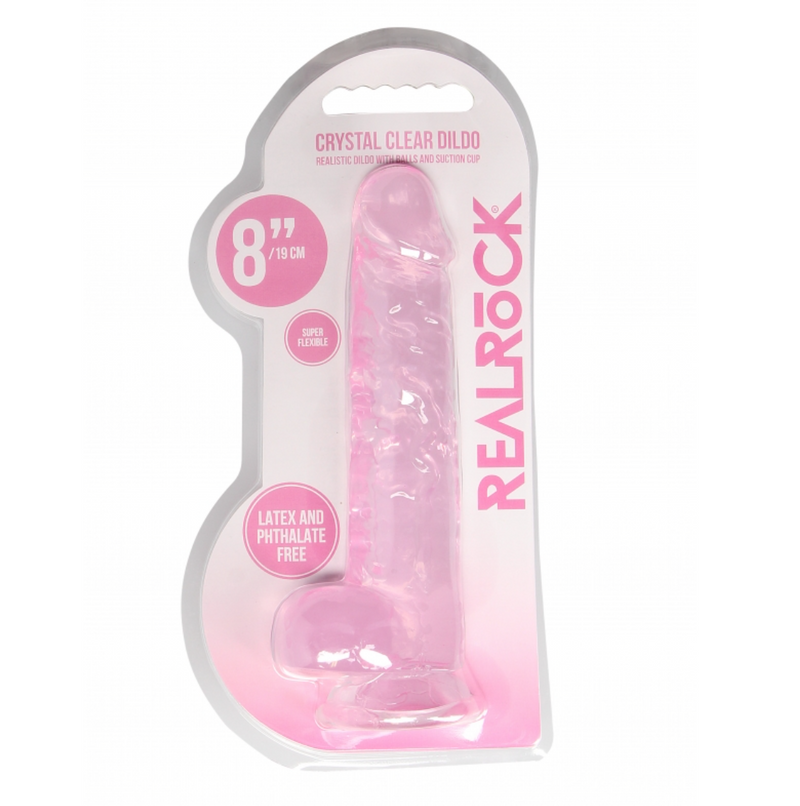 RealRock Crystal Clear Realistic With Balls Pink 8"/20cm