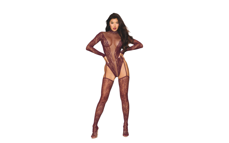 Dream Girl Teddy Bodystocking Burgundy/Cherry Lacquer O/S