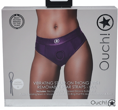 Ouch! Thong w/ Butt Strap Vibrating Strap On Purple M/L-Adult Toys - Strap On - Harness-Ouch-Danish Blue Adult Centres