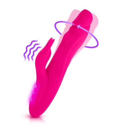 Rotating G-spot shaft and rabbit stimulator, angled view
