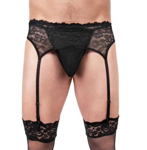 Prowler Male Lace Garter and Stocking Set Black