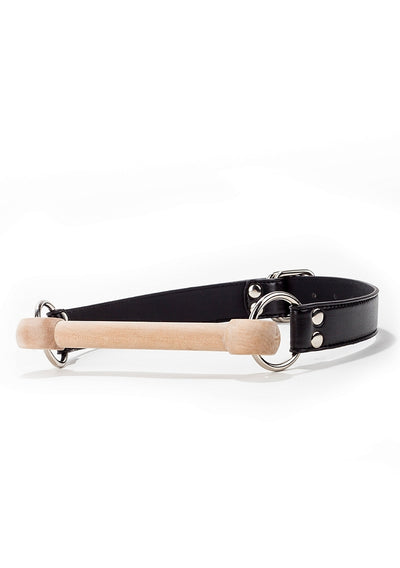 Wooden Bridle Gag With Leather Strap Black