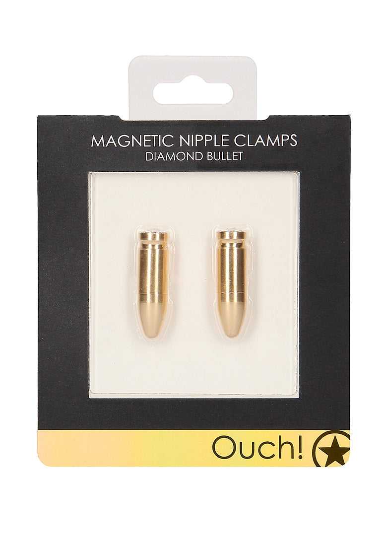 OUCH! Magnetic Nipple Clamps - Diamond Bullet - Gold