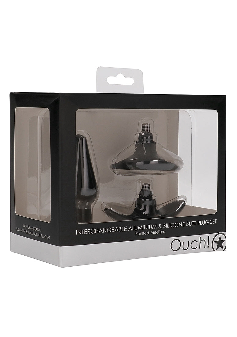 OUCH! Interchangeable Butt Plug Set-Pointed Medium-Black