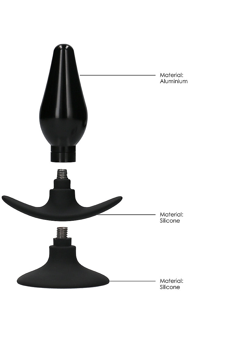 OUCH! Interchangeable Butt Plug Set-Pointed Medium-Black