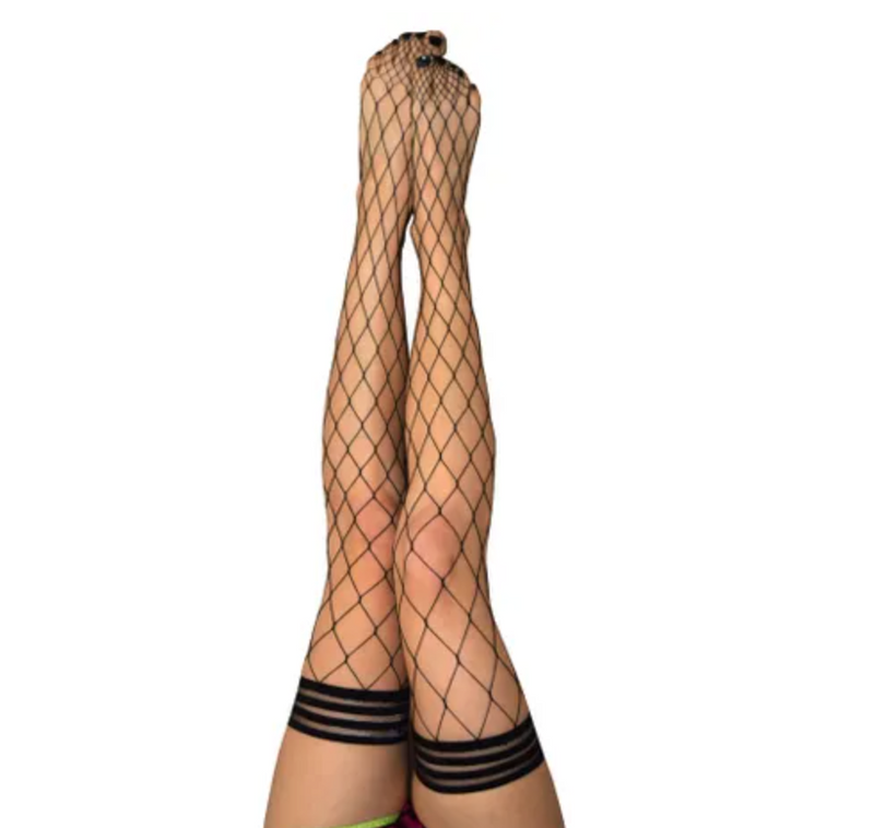 Kixies MICHELLE Large Diamond Black Fishnet Thigh Highs B