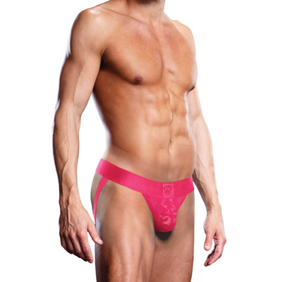 Prowler Pink Lace Jockstrap front view on man