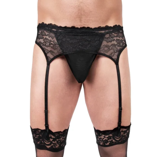 Prowler Male Lace Garter and Stocking Set Black