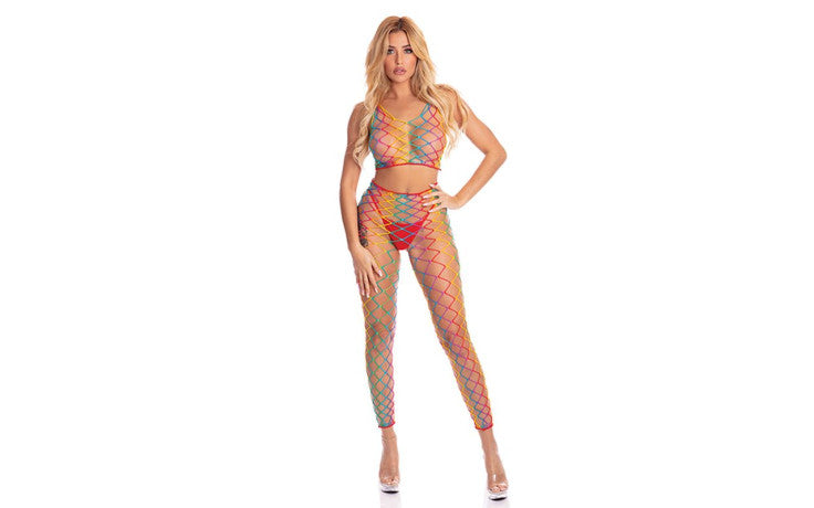 Pink Lipstick Rainbow 2 Pc Bodystocking-Clothing - Bodystocking-Pink Lipstick-Danish Blue Adult Centres