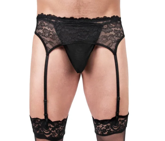 Prowler Male Lace Garter and Stocking Set Black