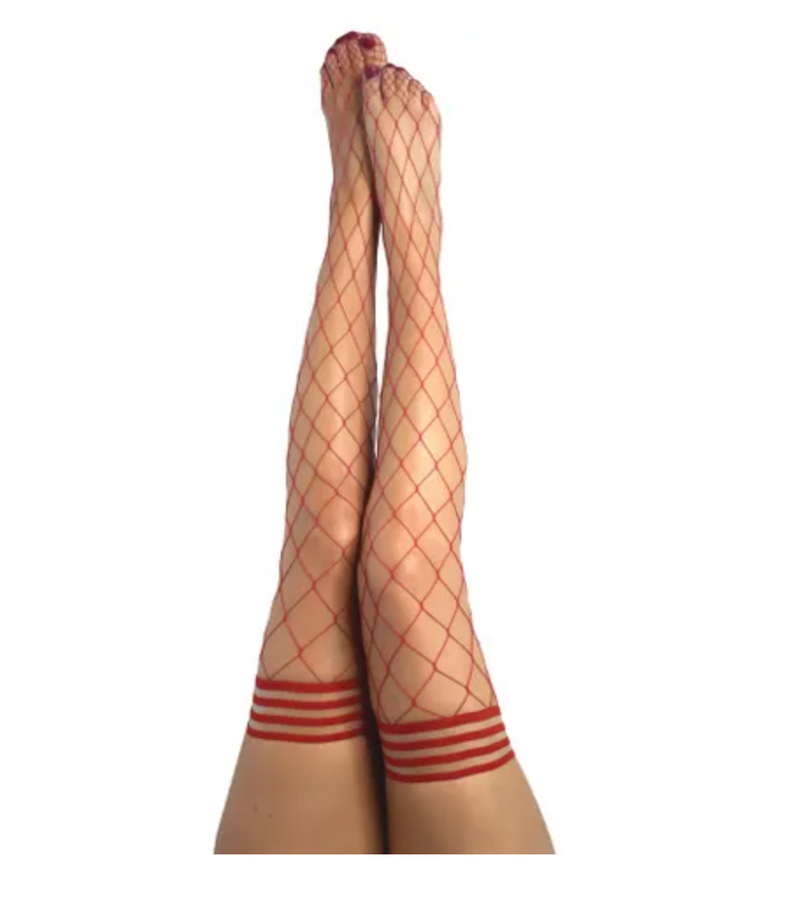 Kixies CLAUDIA Large Diamond Red Fishnet Thigh Highs B