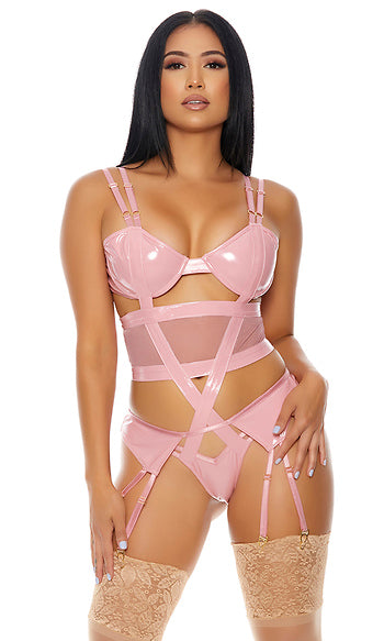 Forplay - Double The Mesh Teddy Set-Clothing - Teddy-Forplay-Danish Blue Adult Centres