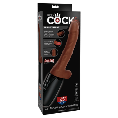 King Cock Plus 7.5 inch Thrusting Cock With Balls - Brown-Unclassified-King Cock-Danish Blue Adult Centres