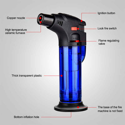 Trio Transparent Blow Torch Jet Lighter w/Base (Assorted)-Lifestyle - Lighters - Jet Lighters-Trio-Danish Blue Adult Centres