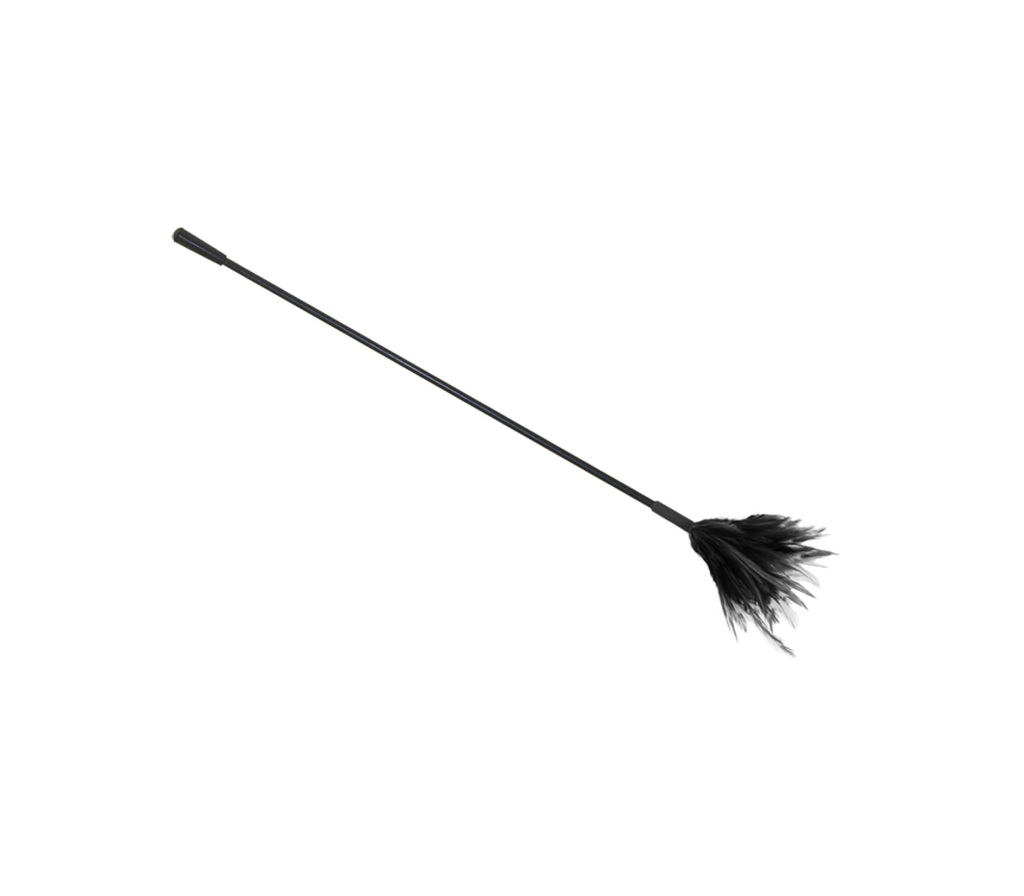 Love In Leather Crop W/ Feather Tickler (Black) 55cm-Bondage & Fetish - Crops & Paddles-Love In Leather-Danish Blue Adult Centres