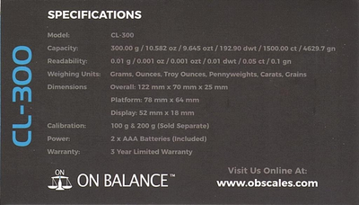 0.01g/300g CL-300 Calculator & Digital Scale (Black)-Lifestyle - Scales - 0.01-On Balance-Danish Blue Adult Centres