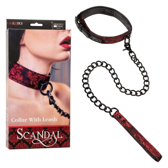 Calexotics Scandal Collar with Leash - Red-Bondage & Fetish - Cuffs & Restraints-CalExotics-Danish Blue Adult Centres